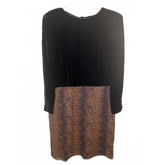 Akris Women's Midi Dress with Black Velvet Top Leopard Print Bottom Size 12 - Picture 1 of 6